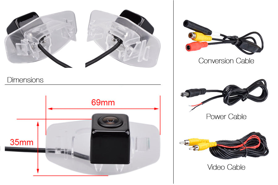 Honda Civic Reverse View Rear Number Plate Light Camera (NTSC)