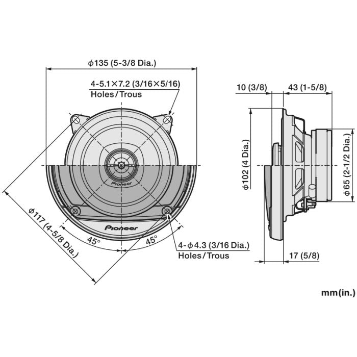 Pioneer TS-A1081F - 10cm 4" 2-Way Coaxial Car Speakers 230W