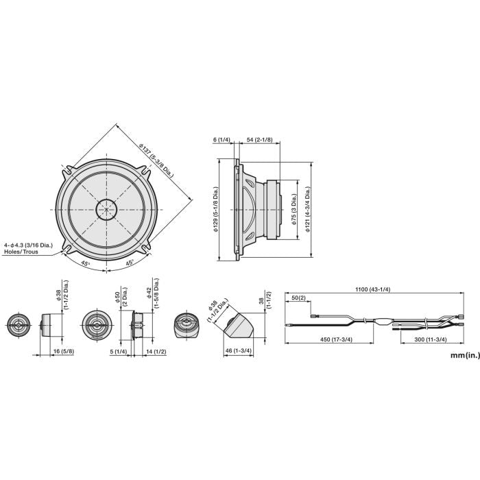 Pioneer TS-A1301C - 13cm 5.25" 2-Way Component Car Speakers 300W