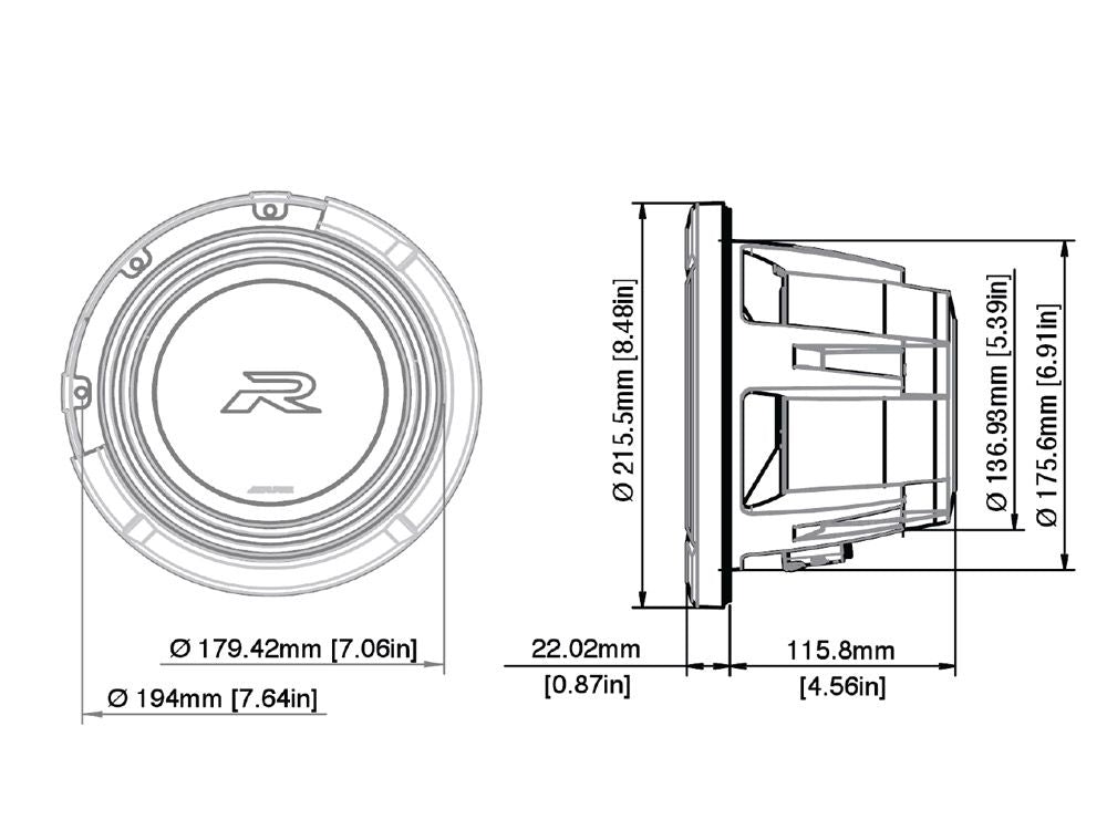 Alpine R2-W8D2 - 8" Type R Series Dual 2 Ohm Car Subwoofer 1000W