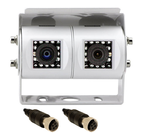 White Dual Lens Rear View Heavy Duty Camera with Adjustable Bracket For Vans / Motorhomes (NTSC)