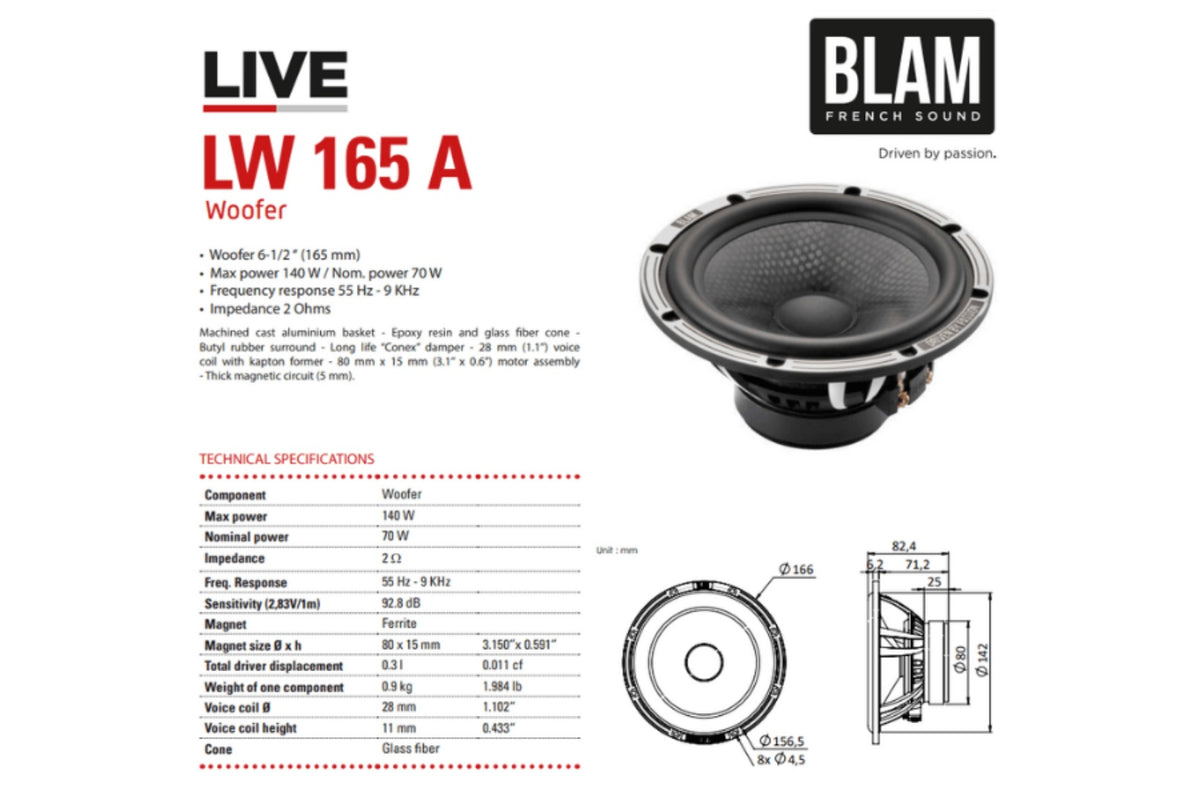BLAM LIVE L165A - ACOUSTIC 165mm (6.5 inch) 140W High-Fidelity 2-Channel Component Speaker System