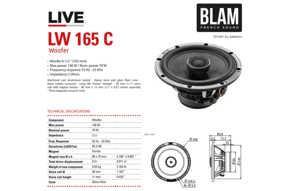 BLAM LIVE L165C - ACOUSTIC 165mm (6.5 inch) 140W High-Fidelity 2-Way Coaxial Speaker System