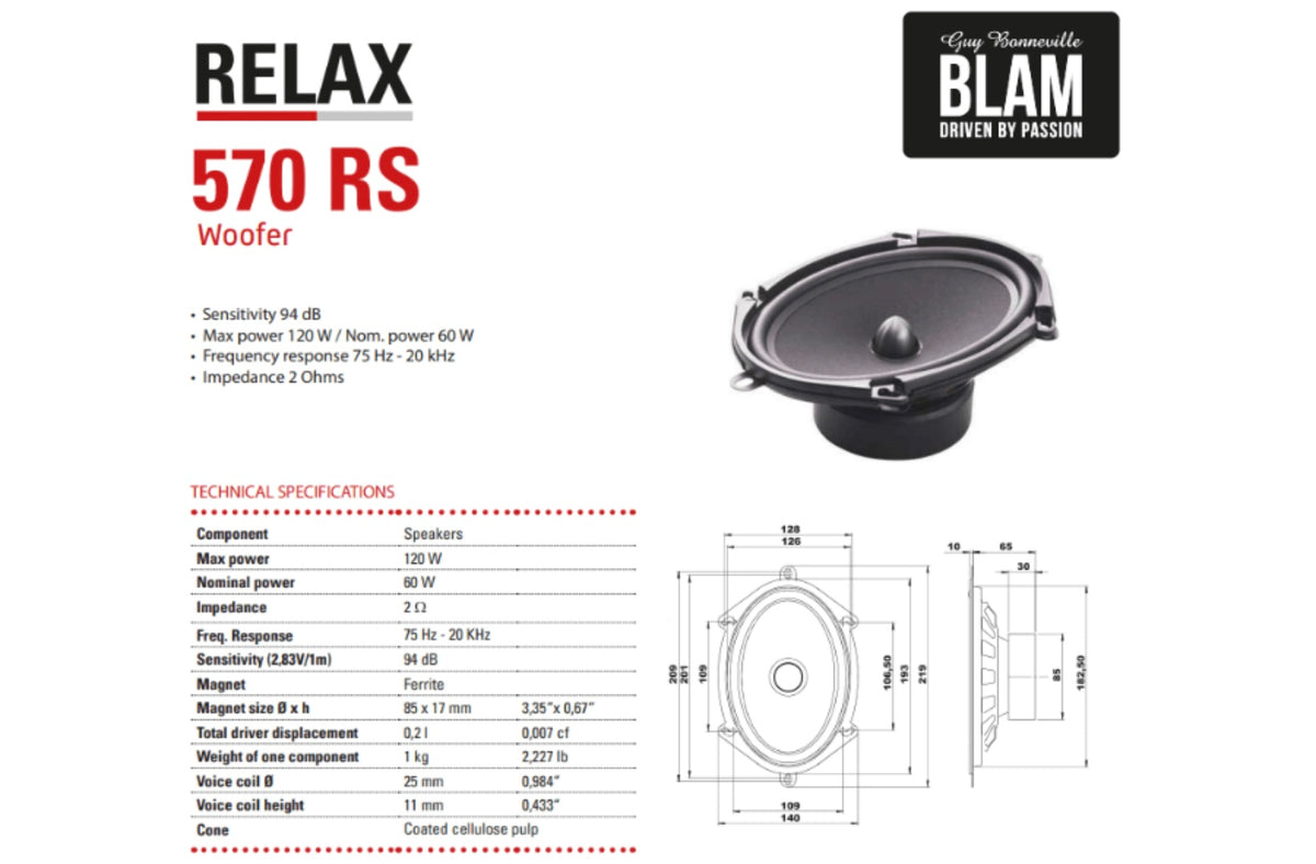 BLAM RELAX 570RS (5 X 7 Inch) High-Performance 2-Way Component Car Audio Speakers (PAIR)