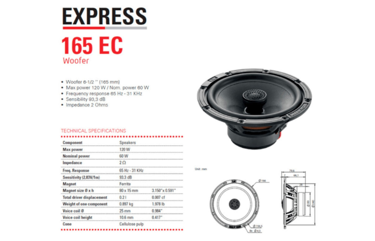 BLAM EXPRESS 165EC 165mm (6.5 Inch) 2ohm Coaxial Car Audio Speakers (PAIR)