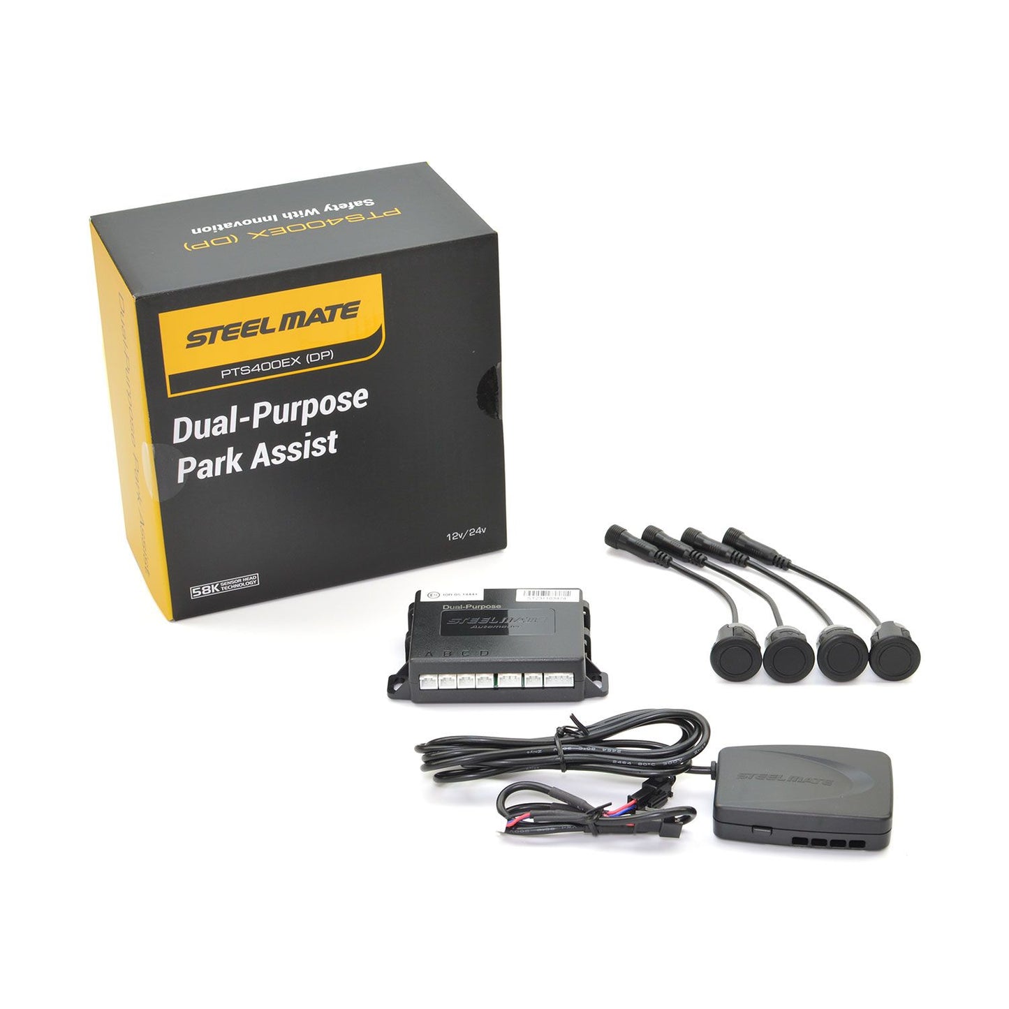 Steelmate Dual Purpose 4 Sensor Front Or Rear Parking Sensor Kit - Matt Black