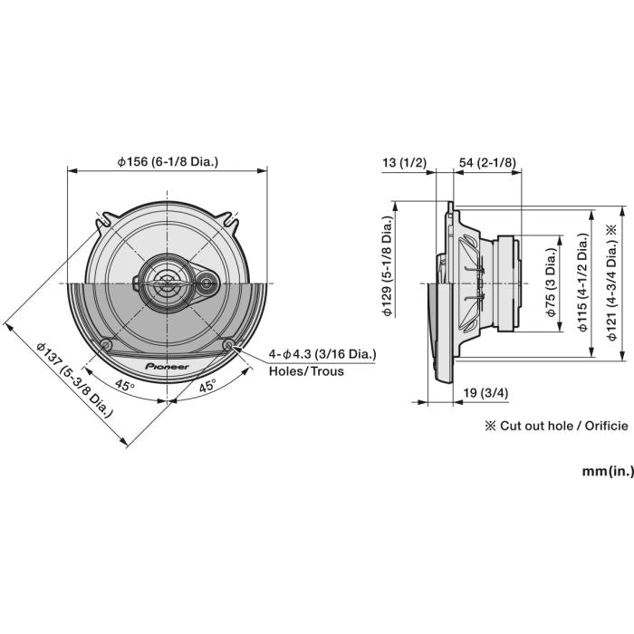 Pioneer TS-A1371F - 13cm 5.25" 3-Way Coaxial Car Speakers 300W