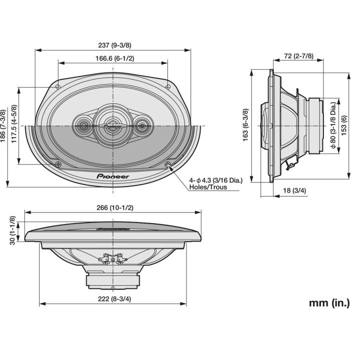 Pioneer TS-A6961F - 6"X9" 4-Way Coaxial Car Shelf Speakers 450W