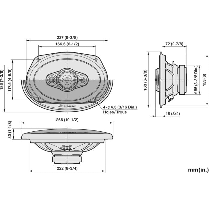 Pioneer TS-A6971F - 6"X9" 4-Way Coaxial Car Shelf Speakers 600W