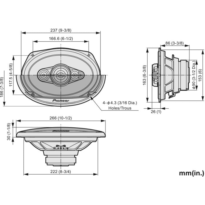 Pioneer TS-A6991F - 6"X9" 5-Way Coaxial Car Shelf Speakers 700W