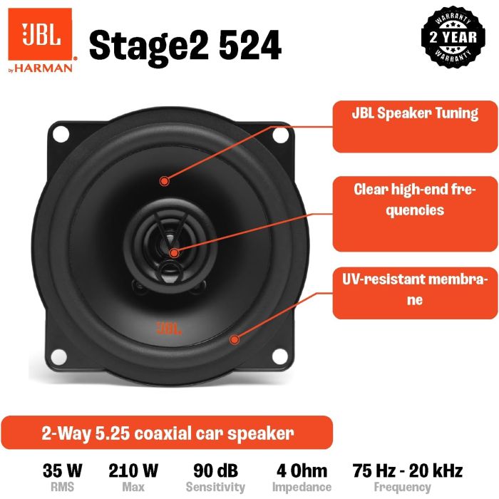 JBL STAGE2 524 - 5.25" 2 Way Coaxial Speakers 420W Total Power
