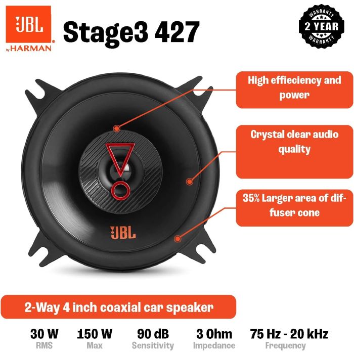 JBL STAGE3 427 - 4" 2-Way Coaxial Speaker 300W Total Power