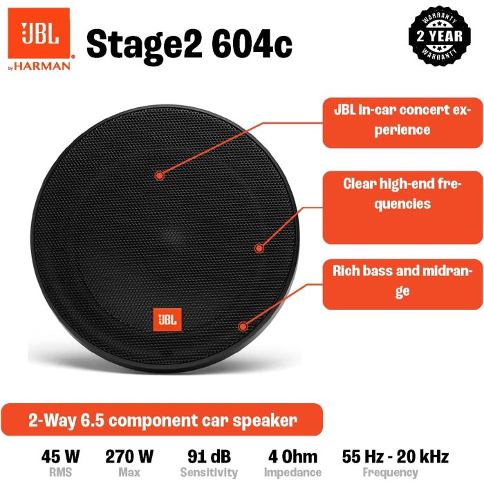 JBL STAGE2 604C - 6.5" 2-Way Component Speakers 540W Total Power
