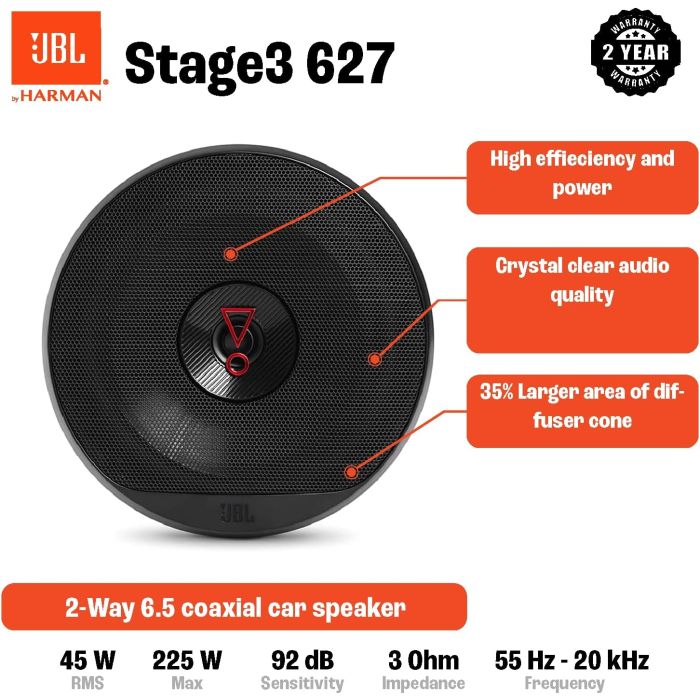 JBL STAGE3 627 - 6.5" 2-Way Coaxial Speakers 450W Total Power