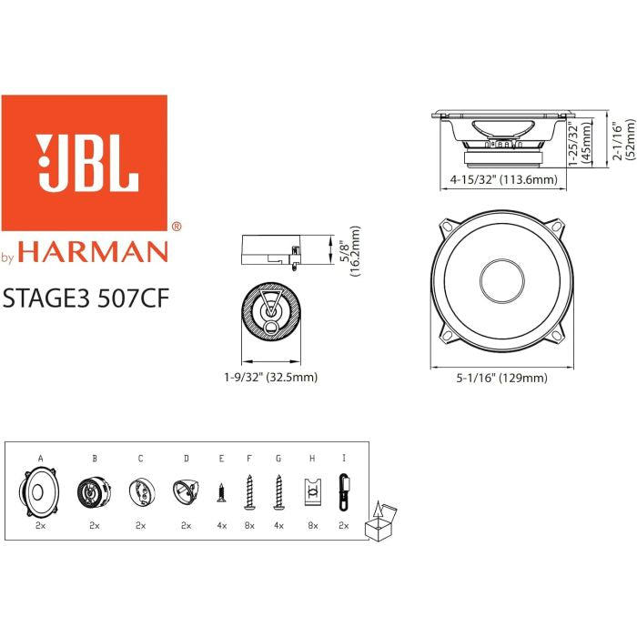 JBL STAGE3 507CF - 5.25" 2-Way Component Car Door Speakers 270W