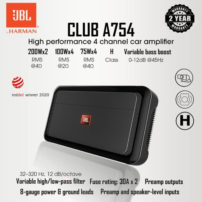 JBL Club A754 - 4/2 Channel Bridgeable Car Amplifier 400W