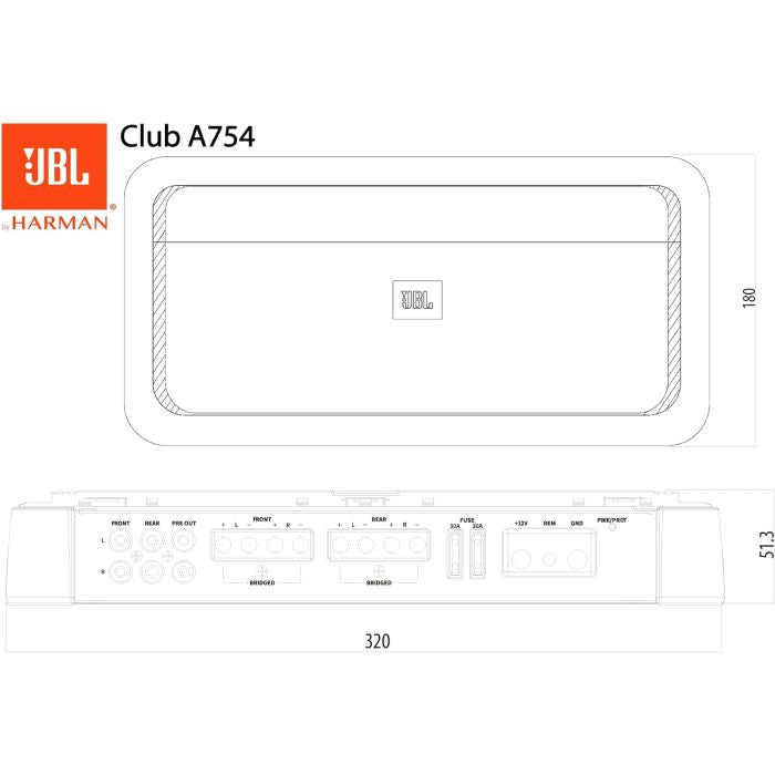 JBL Club A754 - 4/2 Channel Bridgeable Car Amplifier 400W
