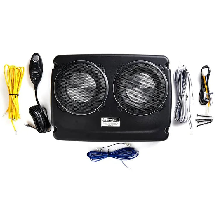 In Phase USW12 Dual Under-Seat Active Subwoofer System 600 Watts With Bass And Phase Wired Remote Control